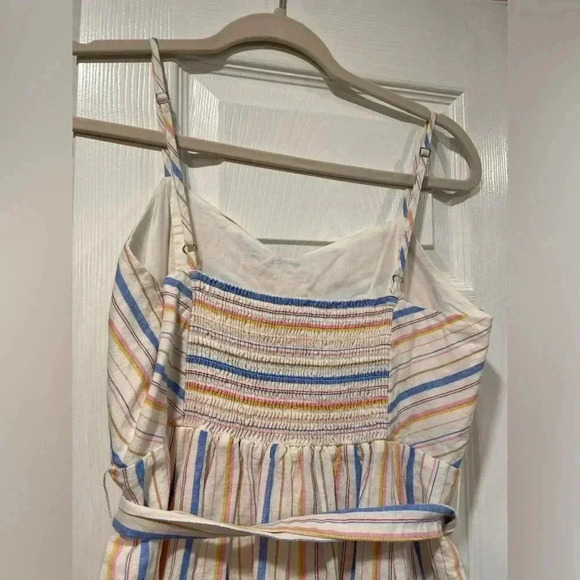 Gap Linen Cotton Striped Ruched Front Smock Back Belted Dress Size 4P - Picture 7 of 10